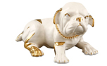 Handbemalter Keramik Bulldog mit Swarovski Hundehalsband und Augen mit Goldzeichnung