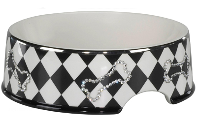 Chacco Porzellan Hundenapf Domino Bone mit Swarovski Kristallen, black