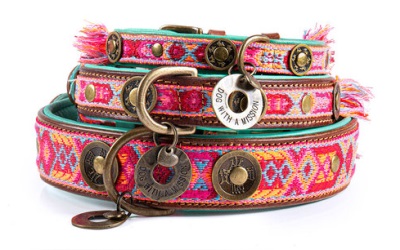 DWAM Dog with a mission Leder Hundehalsband Boho Rosa