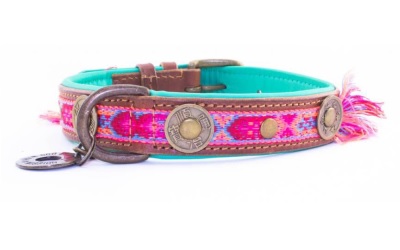 DWAM Dog with a mission Leder Hundehalsband Boho Rosa