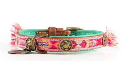 DWAM Dog with a mission Leder Hundehalsband Boho Rosa