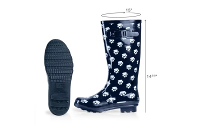 Eastern Off Price Norty Regenstiefel für Damen Navy Paw Print