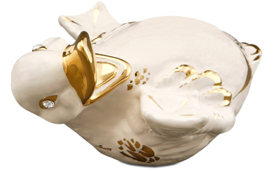 Handbemalte Keramik Ente liegend mit Goldzeichnung
