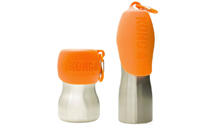 Kong Hundetrinkflasche aus rostfreiem Edelstahl, orange Wasserflasche mit integriertem Trinknapf
