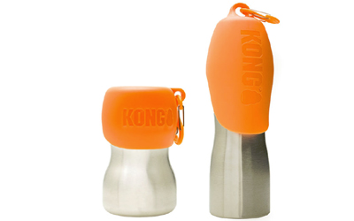 KONG Hundetrinkflasche aus rostfreiem Edelstahl, orange Wasserflasche mit integriertem Trinknapf