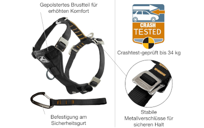 Kurgo Enhanced Tru-Fit-Smart Hundegeschirr, inkl. Autosicherheitsgurt, charcoal