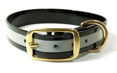 Mystique Halsband Biothane Deluxe (Messing), reflex-schwarz