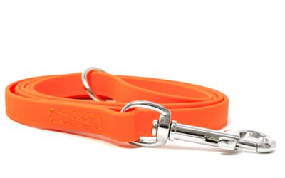 Mystique Biothane Leine Kurzführer (Standard Karabiner, VERNÄHT), beta neonorange