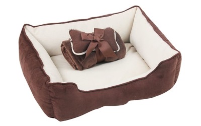 Petgard Hundebett inkl. Spielknochen & Kuscheldecke braun-weiss