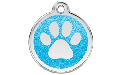 Red Dingo Polierte rostfreie Stahl- Hundemarke Glitter Paw Print Aqua