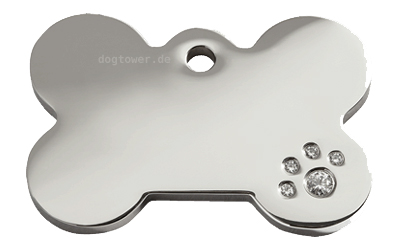 Red Dingo Polierte rostfreie Stahl- Hundemarke Knochen mit Swarovski® Zirkonia Steinen