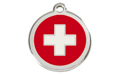 Red Dingo Polierte rostfreie Stahl- Hundemarke Swiss Cross rot