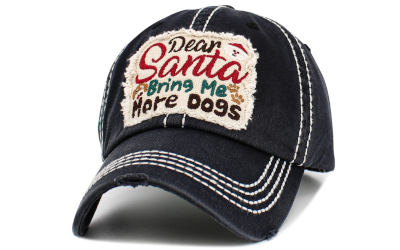 Vintage-Ballcap Dear Santa Bring Me More Dogs, schwarz