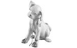 Handbemalte Keramik Boxerwelpen sitzend mit Swarovski Hundehalsband und Platinzeichnung