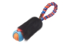 Tug-E-Nuff Pocket Powerball Tug Toy Black Sheepskin Orange Pattern