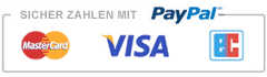 Sicher zahlen mit Paypal: Mastercard, Visa, Bankeinzug, Guthaben.